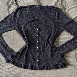 Navy blue Ann Klein sparkly button up cardigan